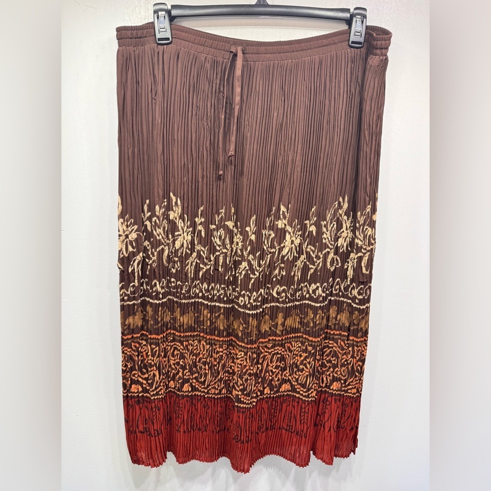 Vintage Y2K Boho Jewel Tone Plisse Pleated Skirt Pull On Hippie Gypsy Size 16